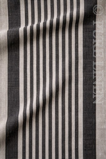  Fabric  492Bl Eco Natural  Flax With Black Stripes 320 gsm