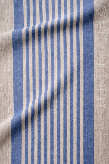  Fabric 492B Eco Natural  Flax With Blue Stripes 320 gsm