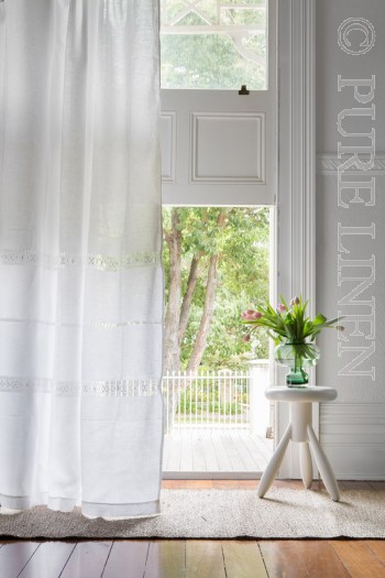 Set of X2 La Marseillaise Curtain Hem Stitched Colour Optical White Composition 100% linen Size 146x220 Made in Europe 