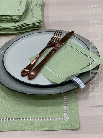 Kiwi Green Linen Coaster with Hem stitch detail Size 22x22 Made in Europe 
