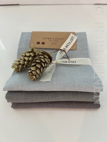 In Style Tea Towels Set of 3-x1 Pearl Blue, x1 Cabernet & x1 Opal Grey