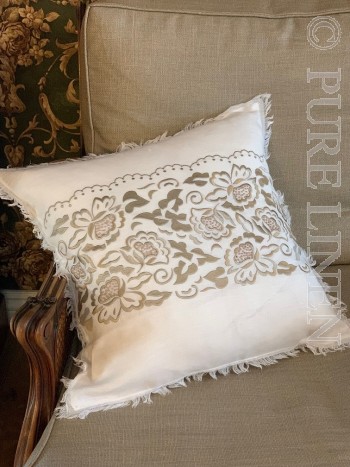 Italian Lace Embroidered Cushion White & Natural Size 45x45 