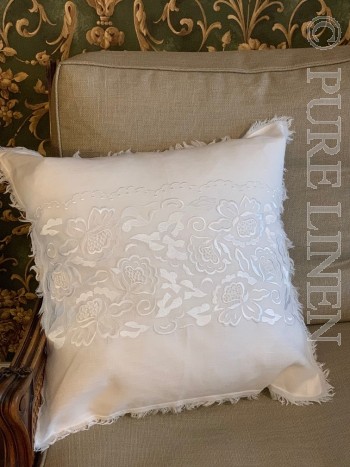 Italian Lace Embroidered Cushion White & White Size 45x45 