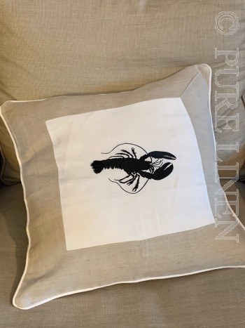Lobster Embroidered Cushion White & Natural Size 45x45 