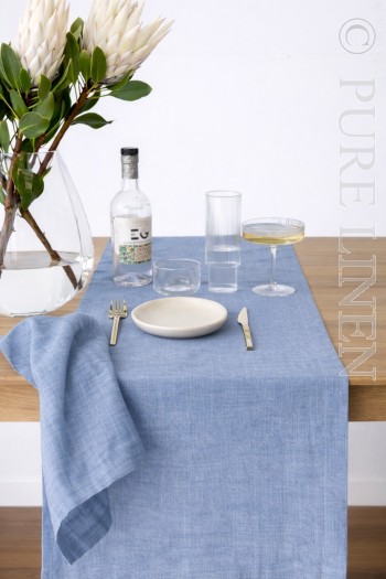 ALBANY Napkin Natural Flax / Sky Blue  45x45 cm