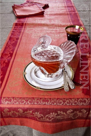 Runner French Motif Damask Colour Red/Gold  Hem Stitched  Size 50x150 
