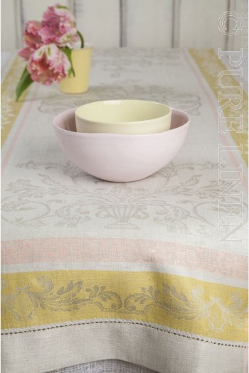 Runner French Motif Damask Colour Pastel Peach/Lime Hem Stitched  Size 50x150 