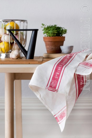 Pure Linen Glass Cloth Napkins White & Red Border Size 50x50