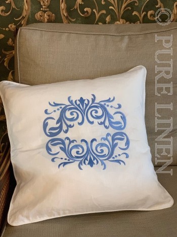 Venice Embroidered Cushion White & Blue Size 45x45  